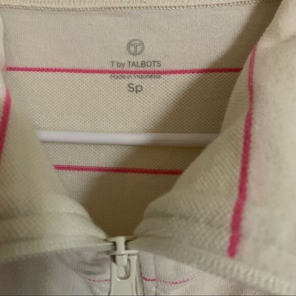 Talbots Ivory & Pink Striped Zip Up Lightweight Jacket - Size Small P - Picture 6 of 8
